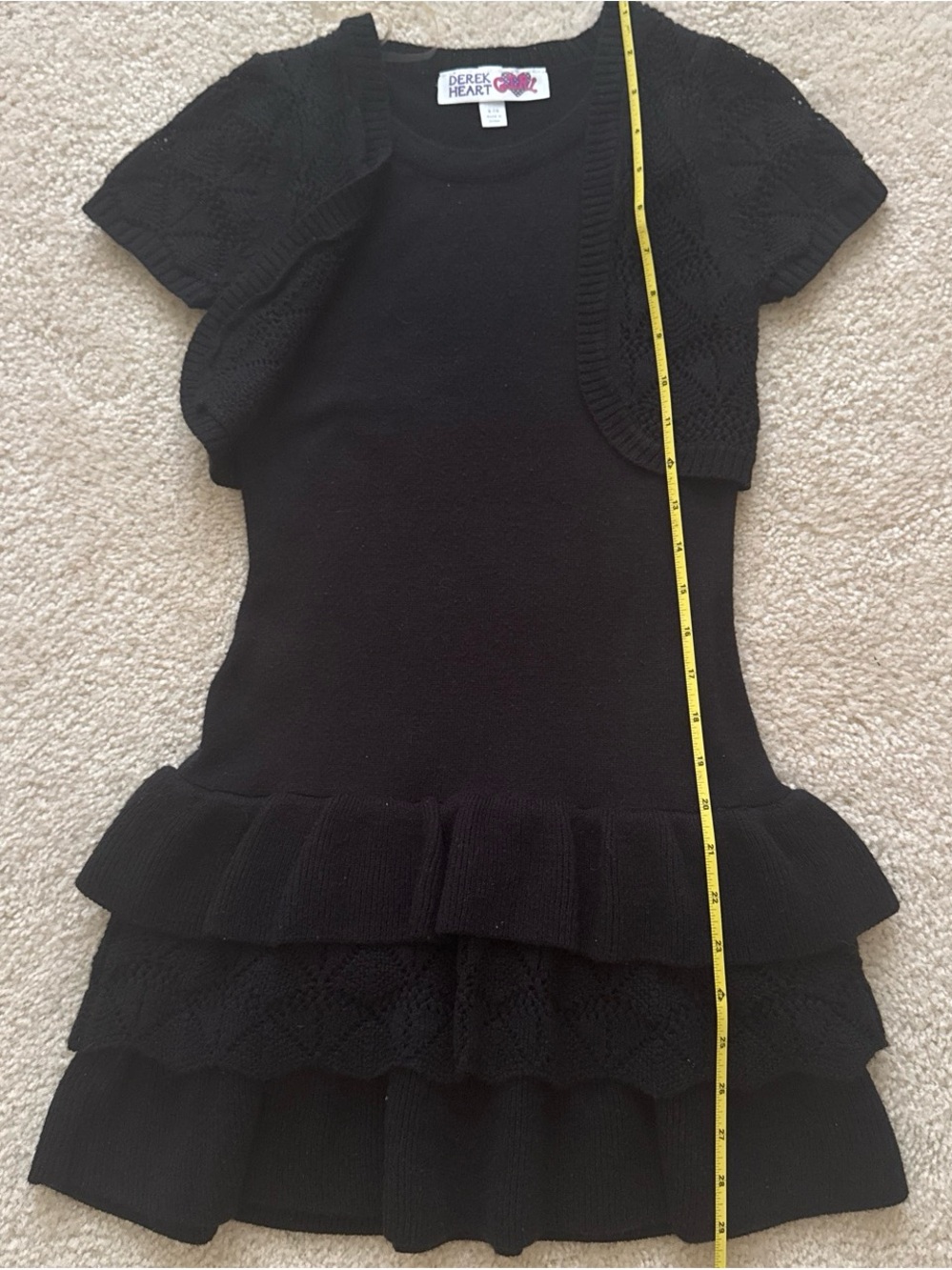Derek Heart Black Knit Layered Ruffle Dress with Bolero Sleeve 7/8